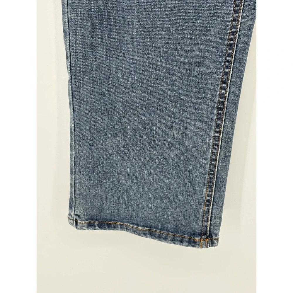 OAT New York Mid Rise Kick Flare Jeans Size 6/28 Blue Denim Button Fly Versatile